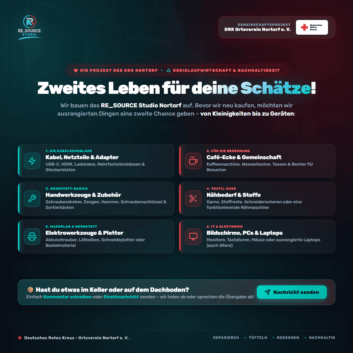 Sachspenden-Aufruf Werkzeuge und Technik für das RE_SOURCE STUDIO